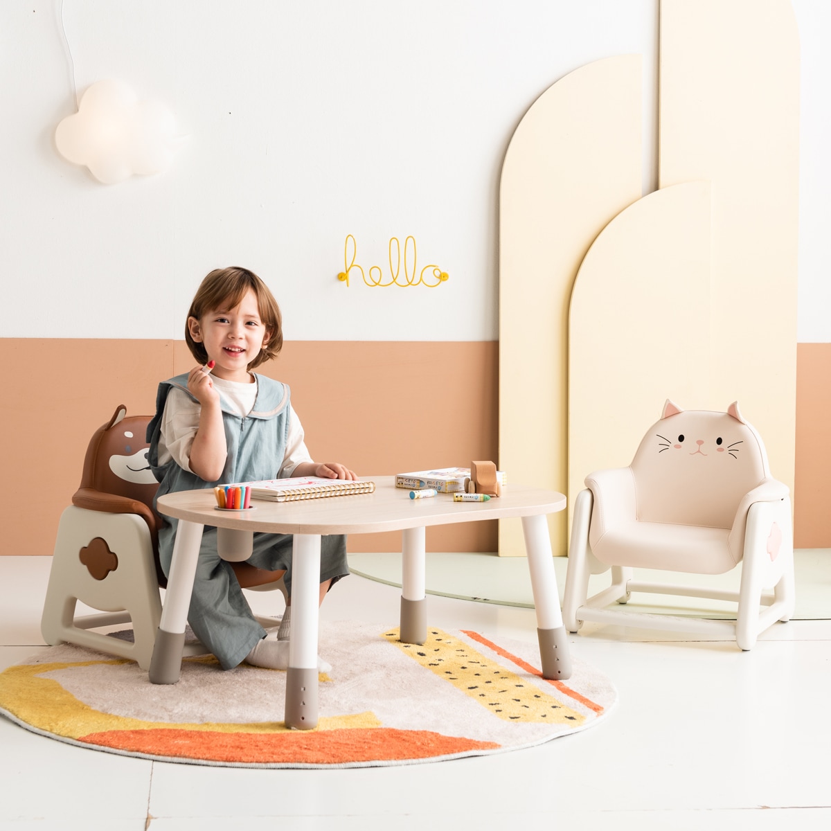 오늘의집 뚜뚜 키즈책상의자세트 시바,냥이