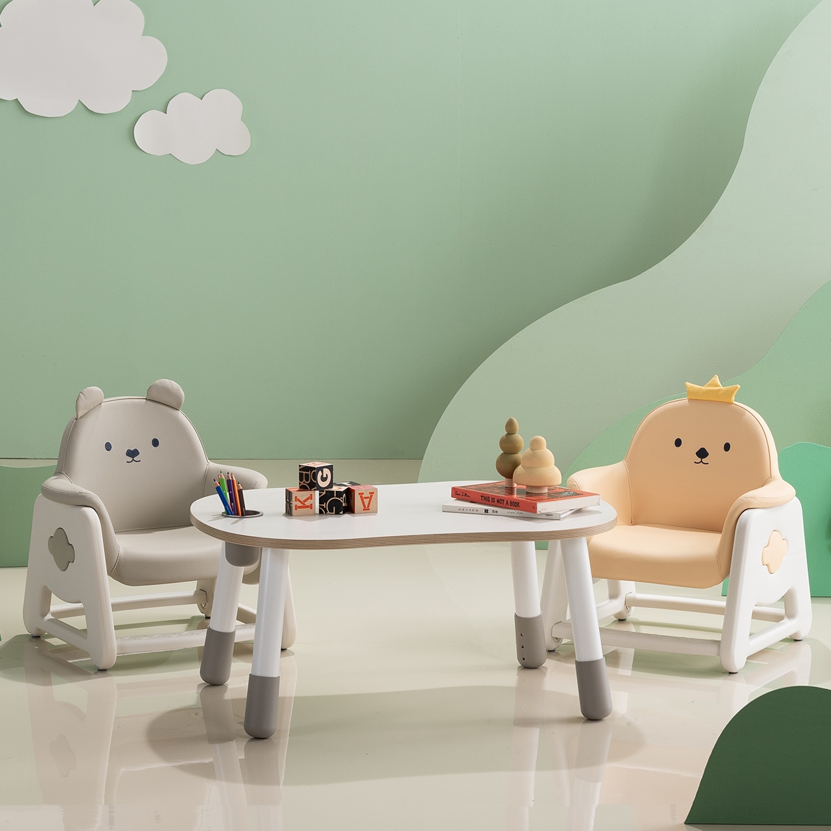 오늘의집 뚜뚜 키즈책상의자세트 병아리,베어