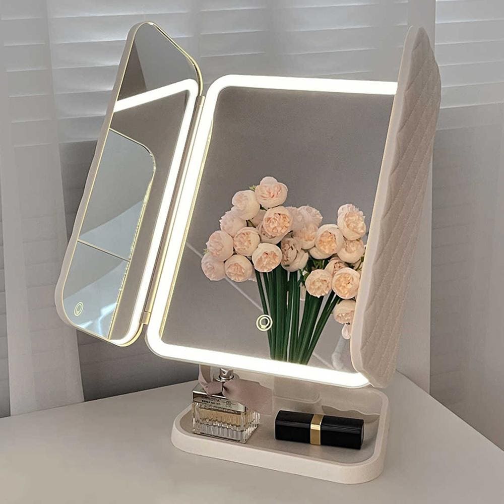 오늘의집 집드리 LED 탁상 거울 접이식 화장 접이식 거울 메이크업 C type 무선 조명 거울
