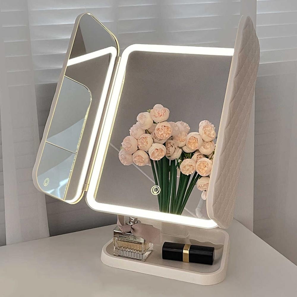 집드리 LED 탁상 거울 접이식 화장 접이식 거울 메이크업 C type 무선 조명 거울