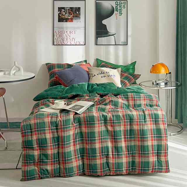 ウォーム ホリデーグリーンチェック掛け布団【2size】
