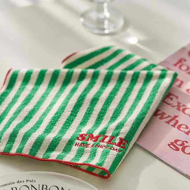 スマイルレタリング刺繍キッチンクロス【2colors】