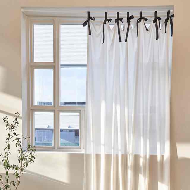 ブラック リボン シフォンカーテン［2色］