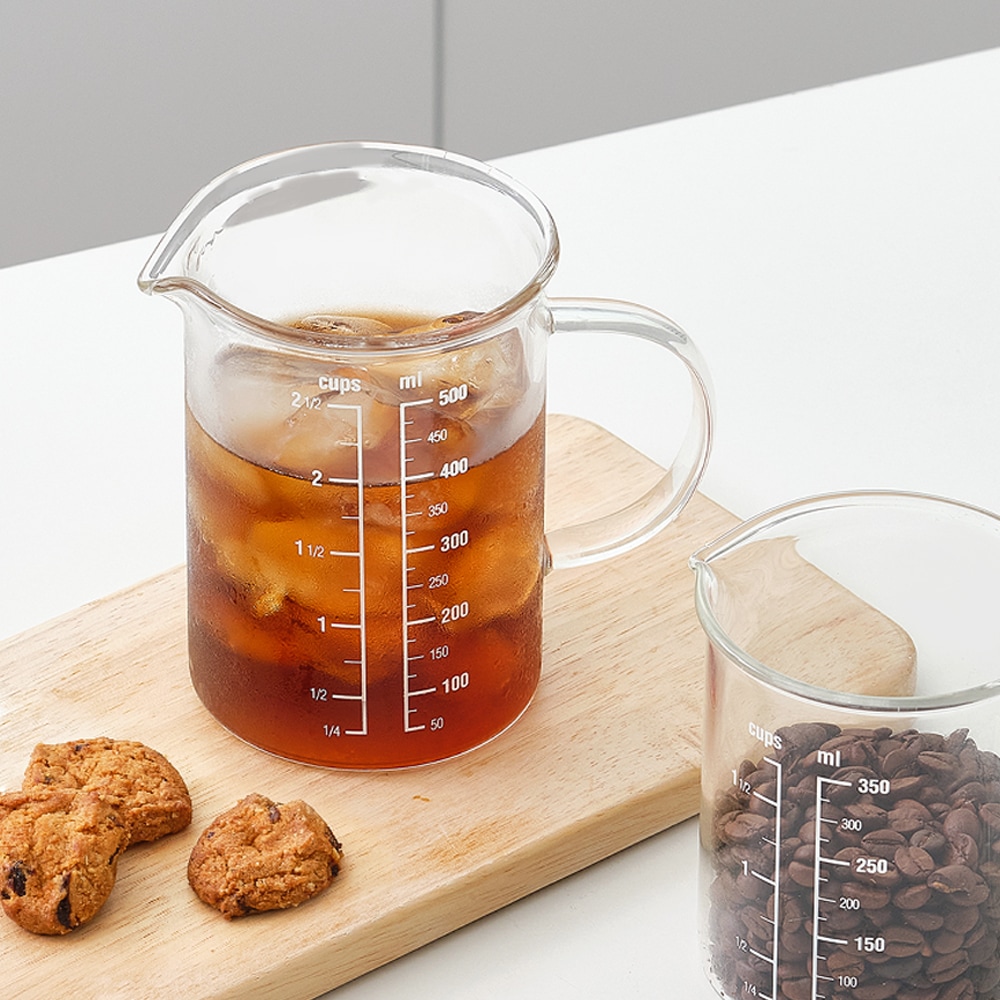 오늘의집 1+1 프리미엄 비커 내열 유리 계량컵 500ml / 홈카페 유리잔 컵 저그