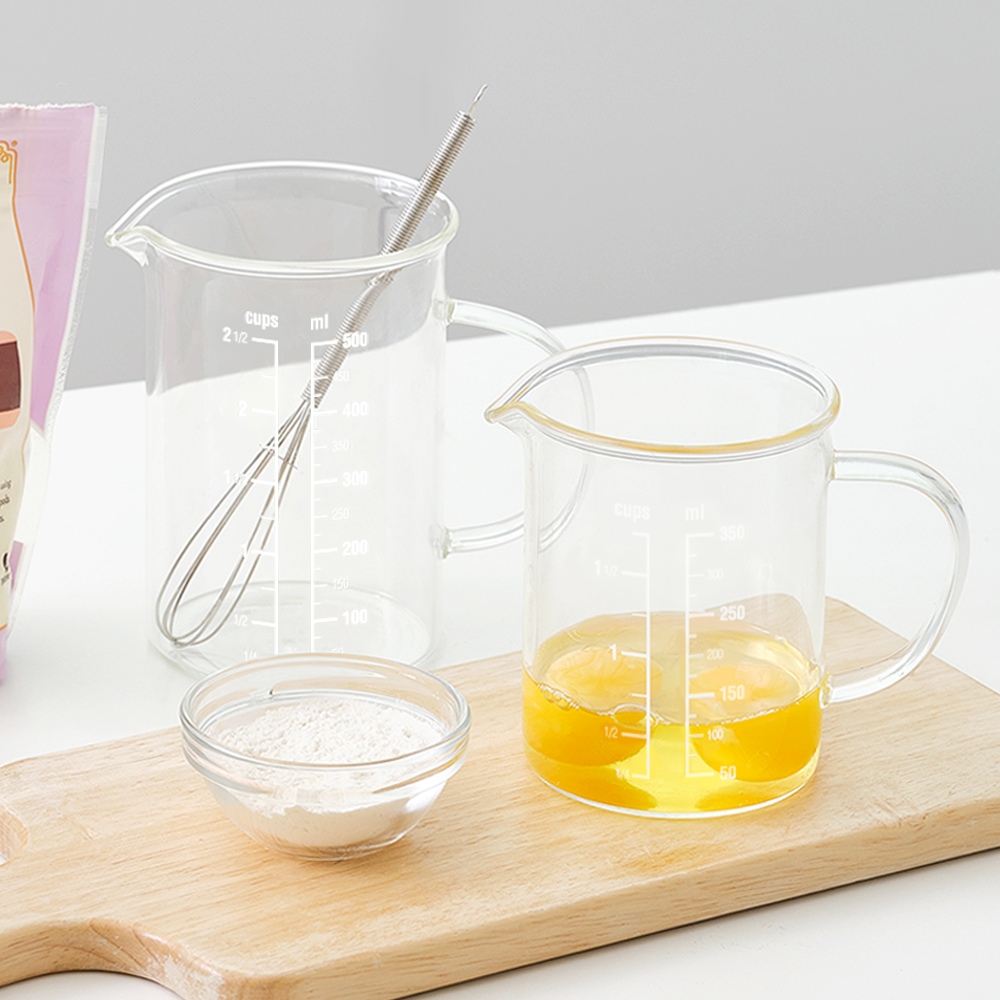 리본제이 프리미엄 비커 내열 유리 계량컵 350ml + 500ml 2P세트 /홈카페 유리잔컵