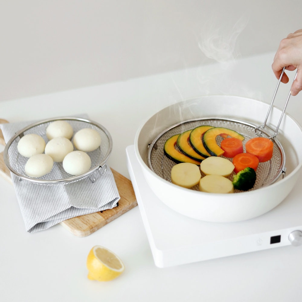 리본제이 304 스텐 채반 찜기 19+22cm (탈부착 손잡이 포함) / 원형 핸들 채반 야채 찜기