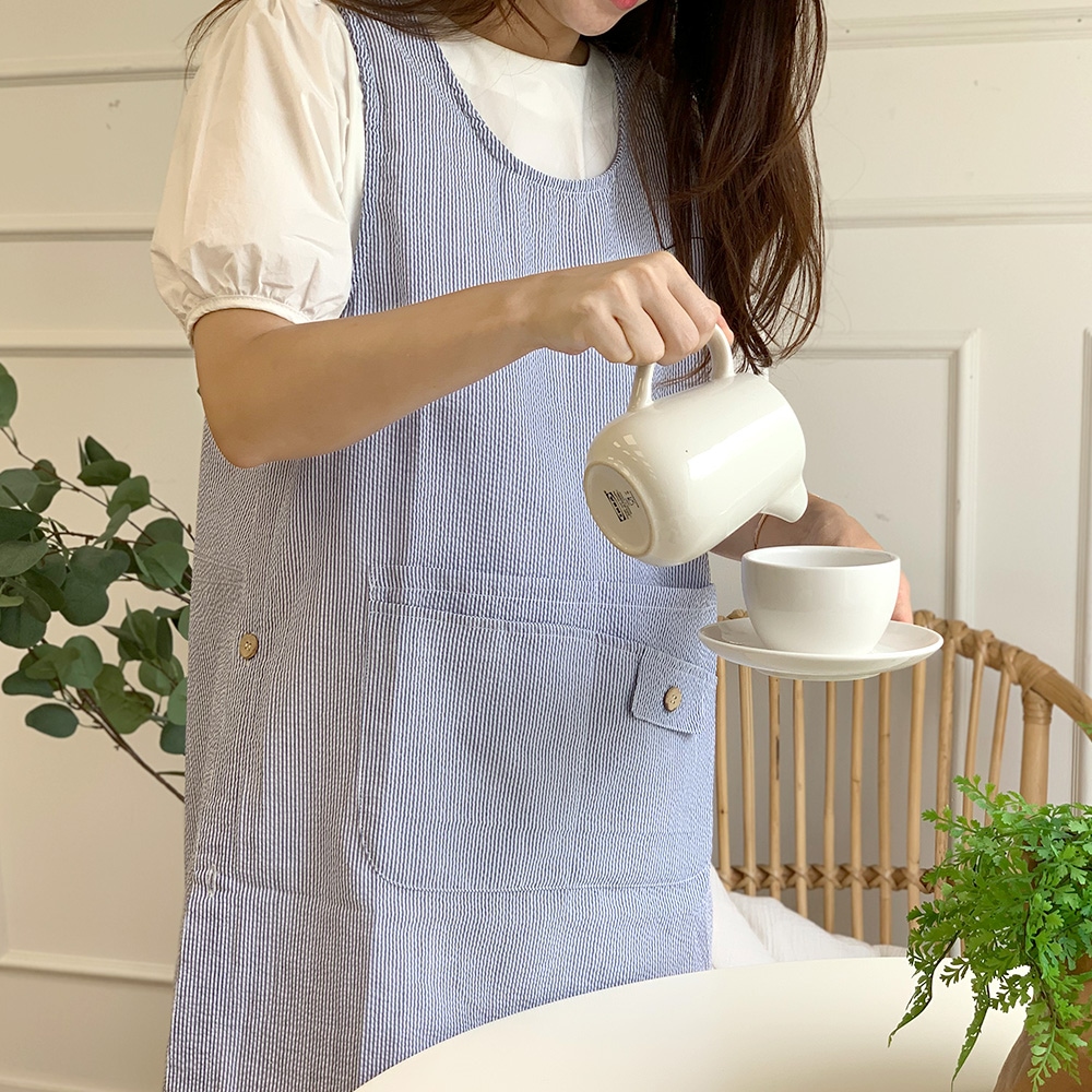 한스갤러리 시어서커 여름 앞치마 보육 교사 어린이집 앞치마(2sizes)