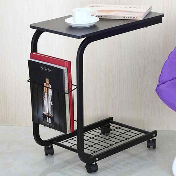 Rolling C-Shaped Side Table with Magazine Rack