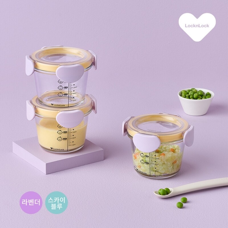 락앤락 리틀럽 디어 이유식용기 원형 밀폐캡 260ml 3P - 라벤더/스카이블루