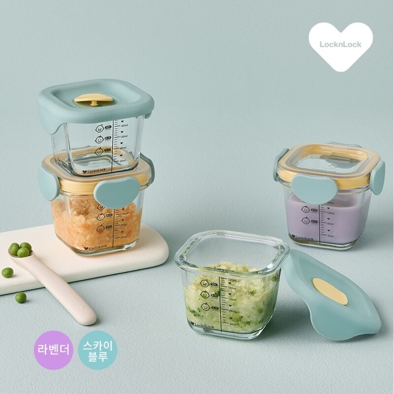 락앤락 리틀럽 디어 이유식용기 정사각 260ml 4P 혼합세트 - 라벤더/스카이블루