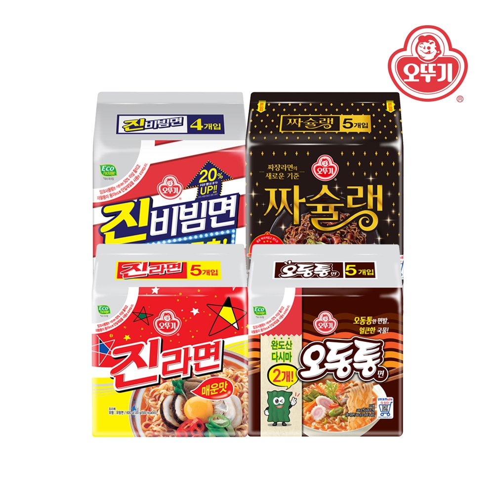 오뚜기 진라면 매운맛 5봉+오동통면 5봉+짜슐랭 5봉+진비빔면 4봉