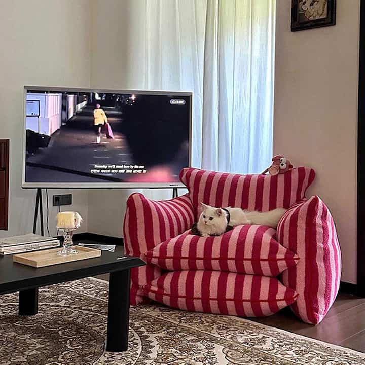 Cute Single ソファ ストライプ ウォッシャブル ビーンバック［2色］