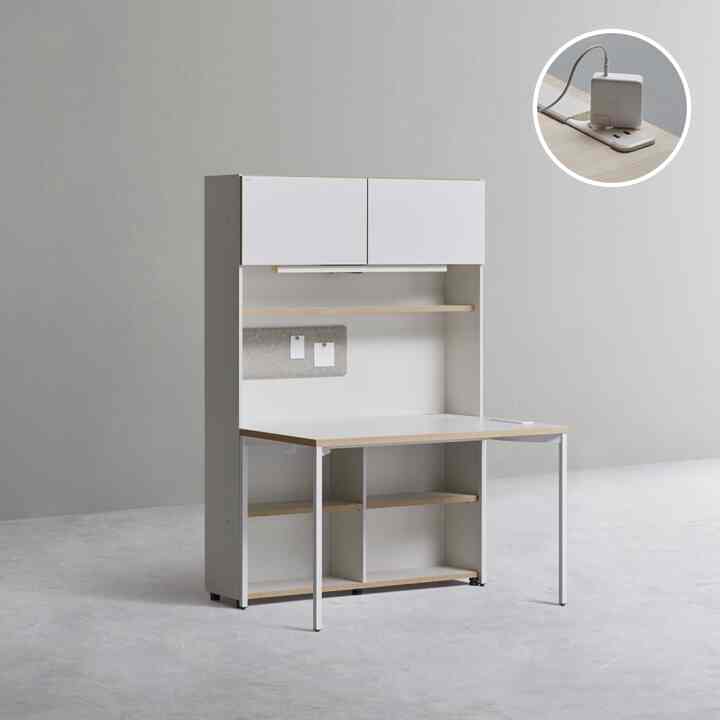 幅120㎝ 5段デスクセット（コンセント付き・照明＋扉収納タイプ）DSCJ125ALSN［3色］