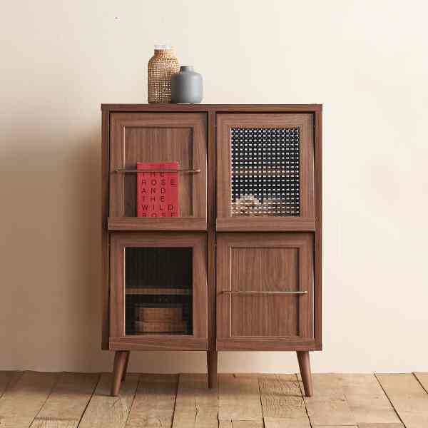 レトロ 4扉 収納ラック［2色］