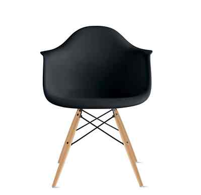 Black Eames Style Molded Plastic Dowel-Leg Dining Arm Wood Base Chair (DAW)