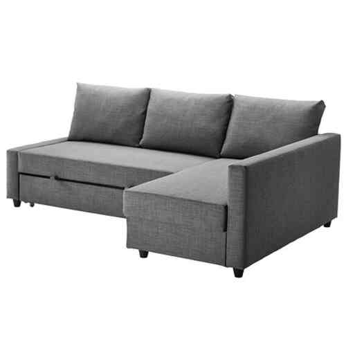 FRIHETEN, Sofabed sudut dengan penyimpanan, skiftebo abu-abu tua