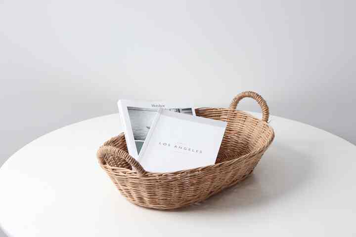 ラタン 両手付きバスケット