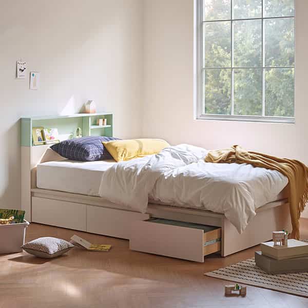 ロイ 収納付きベッド 110cm［3色・2種］