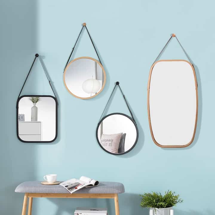 ストラップ付き 壁掛けミラー［2色・3種］