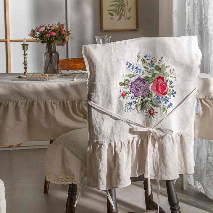 マルセユ刺繍フリル背もたれカバー 椅子カバー