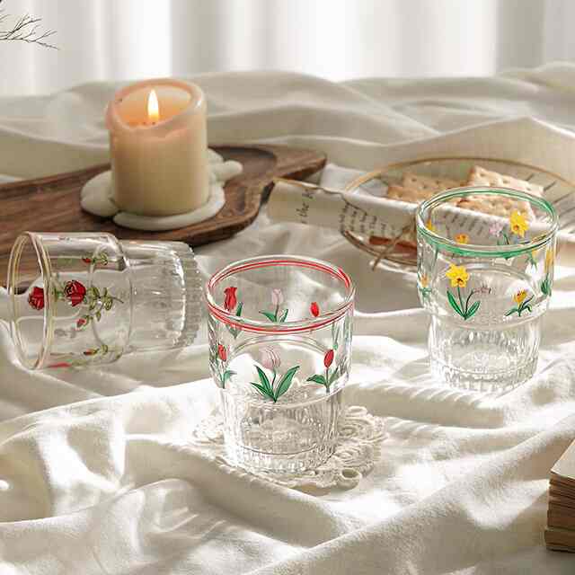 レトロフラワーラインコップ グラス