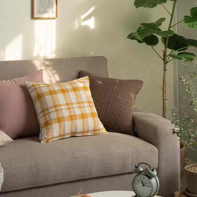 イエローチェック クッションカバー