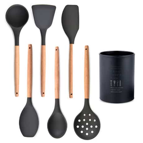 シリコン×ウッド 調理ツール 7点セット（ステンレス製ツールスタンド付き）