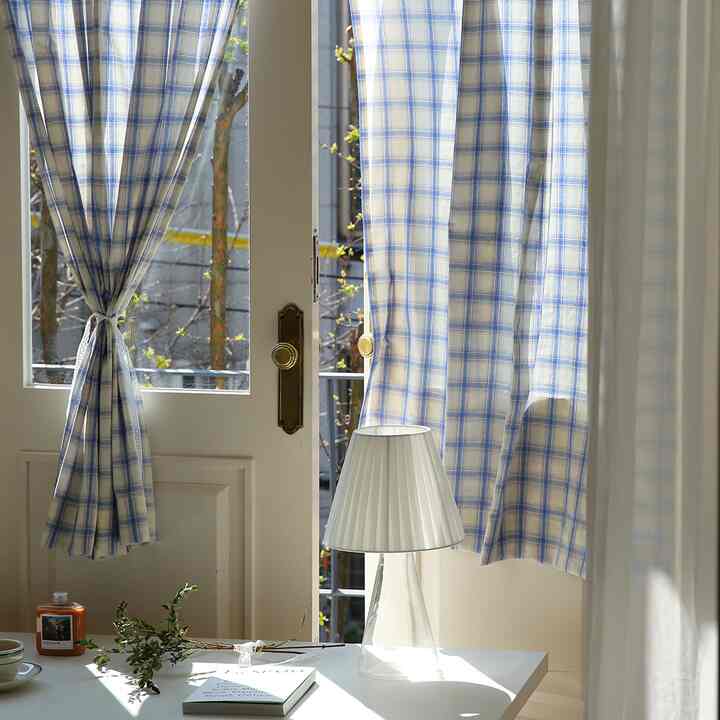Notting Hill ブルーチェック 目隠しカーテン［2サイズ］