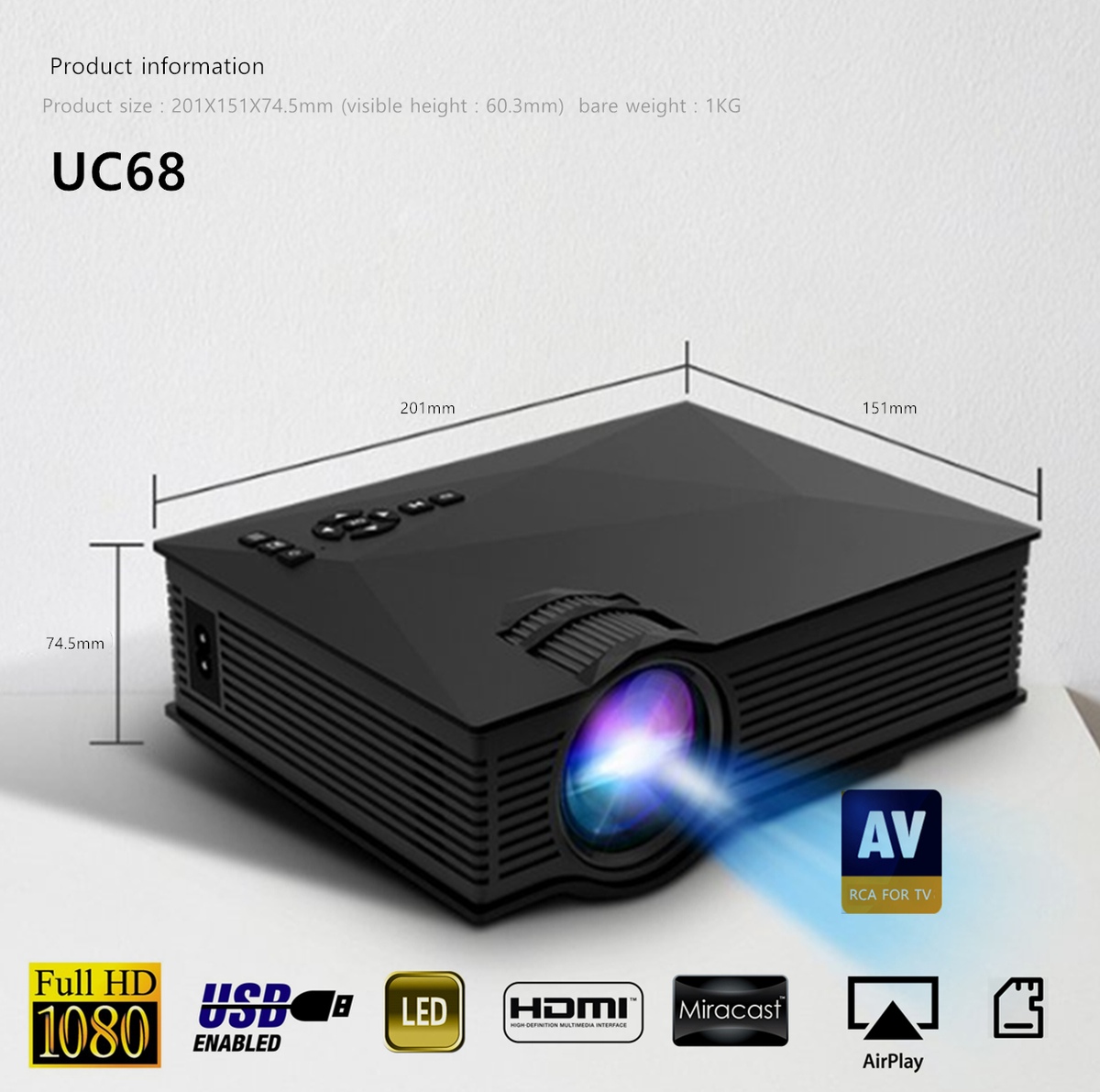UNIC 대륙의실수 UC68 미니 빔프로젝터(와이파이 지원) 1800루멘 UC40 uc46