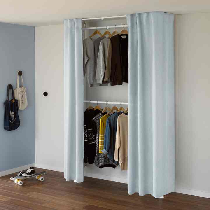 Neospace カーテン付き突っ張りハンガーラック プレーン