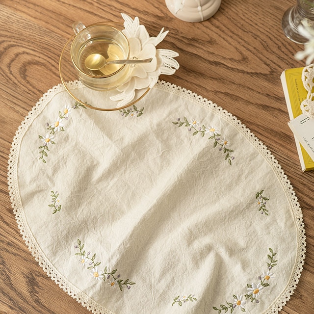 DECOVIEW コンポート オリーブリーフ 刺繍 ランチョンマット