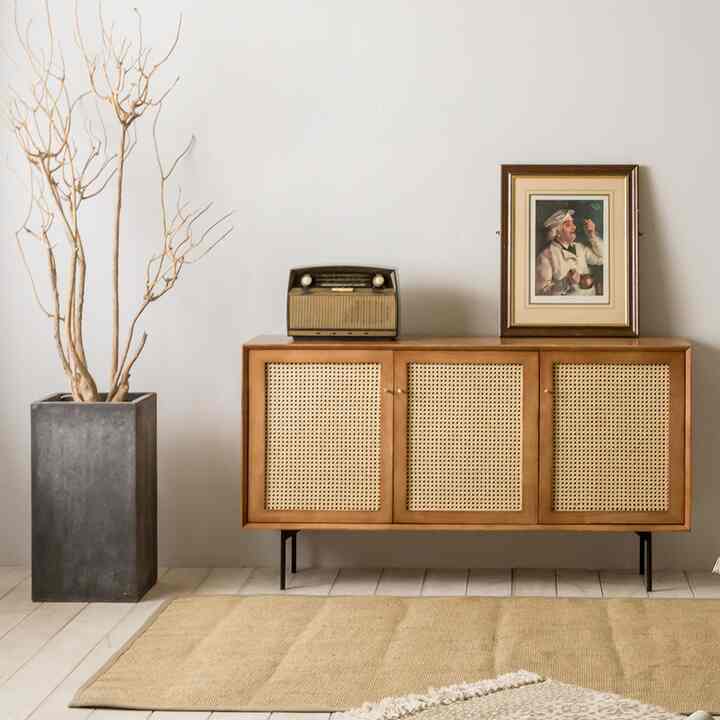 ローラ ラタン ケイン 木製 サイドボード［2色］