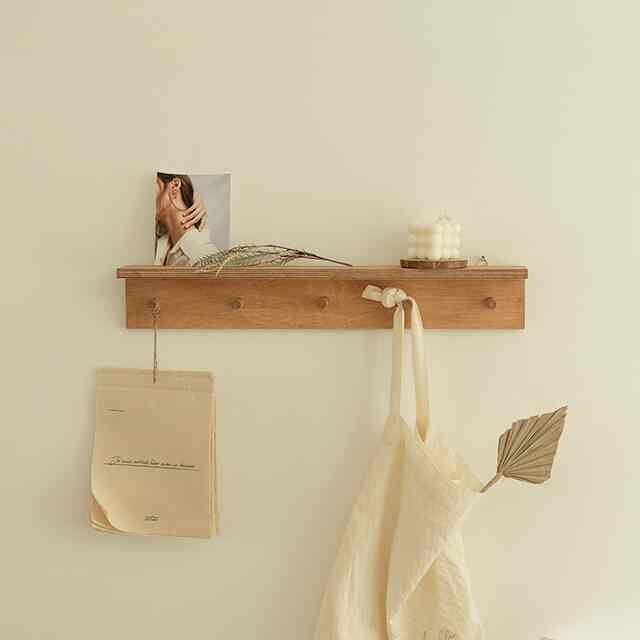Wood Shelf with Hooks