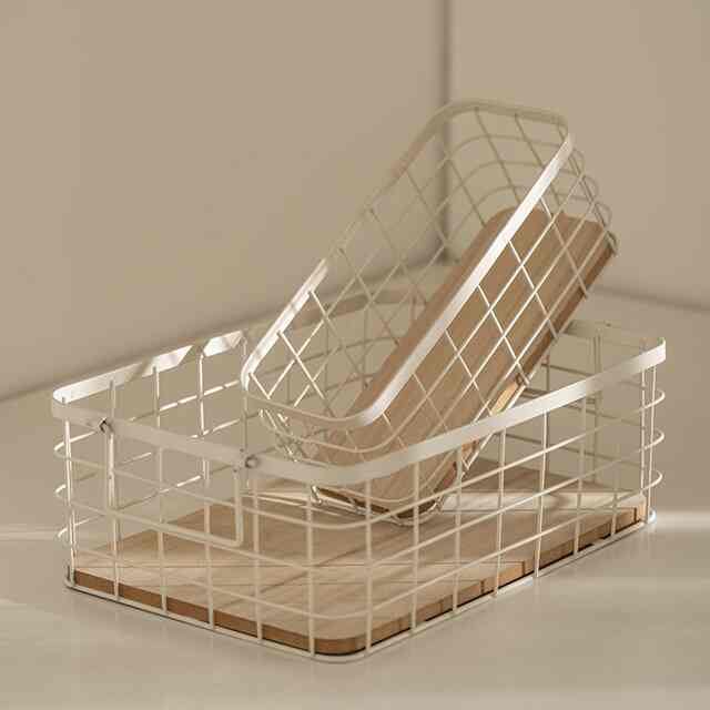 ナチュラルウッドトレイ鉄製バスケット