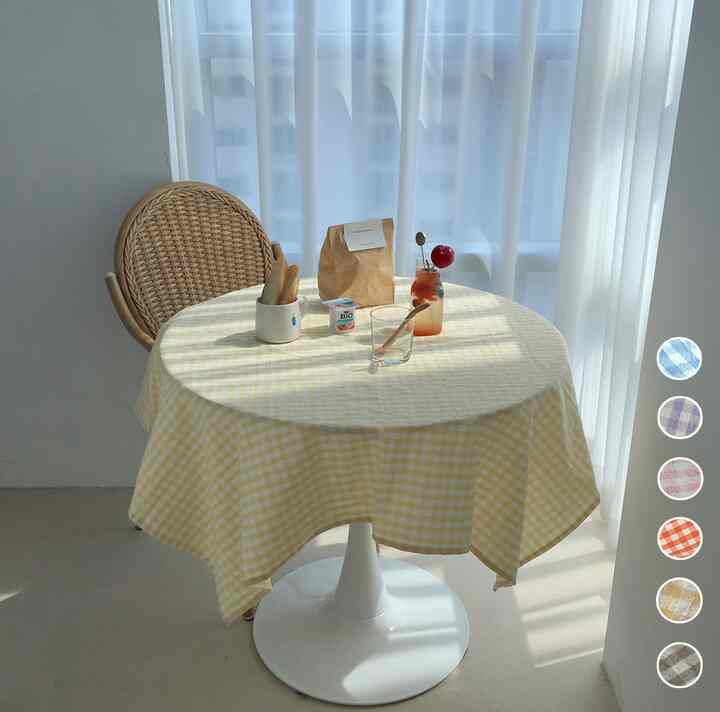 ナチュラル ウォッシング チェック テーブルクロス［6色・3サイズ］