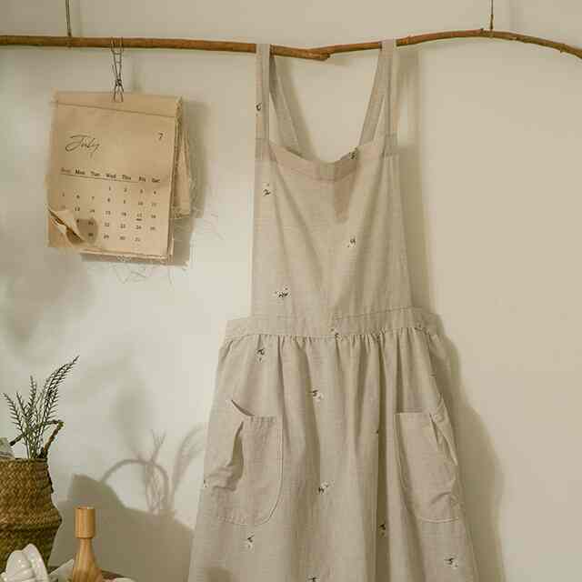 ホワイトフラワー 刺繍 プリーツ エプロン