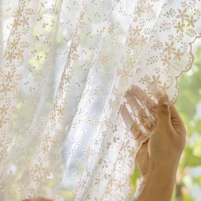 Beige Floret Embroidery Floor-Length カーテン