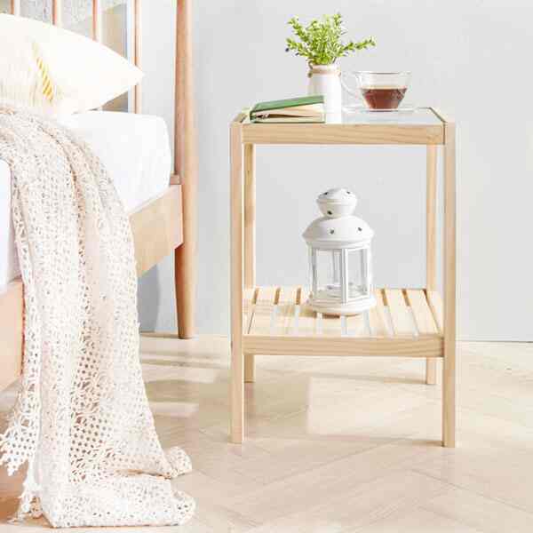 Wooden Tempered Glass Side Table