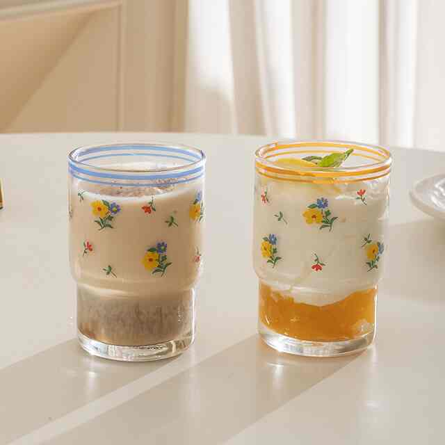 レトロ フラワー ガラス コップ［2色］