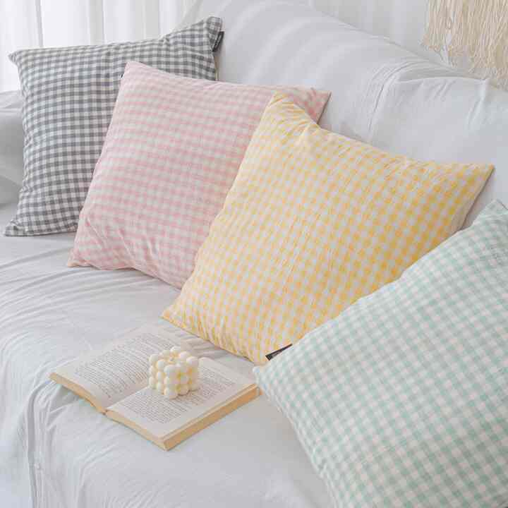 ウォッシングチェック クッションカバー［4色］
