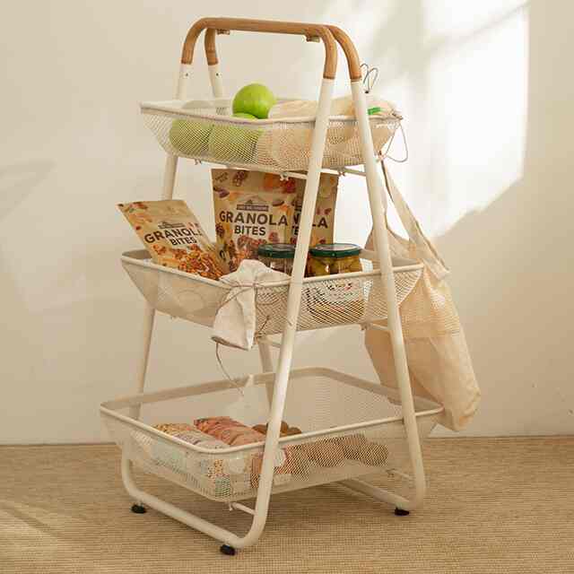 ナチュラル ３段 メッシュ バスケット シェルフ