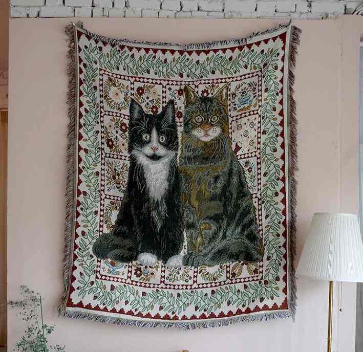  猫二匹 ヴィンテージ ブランケット