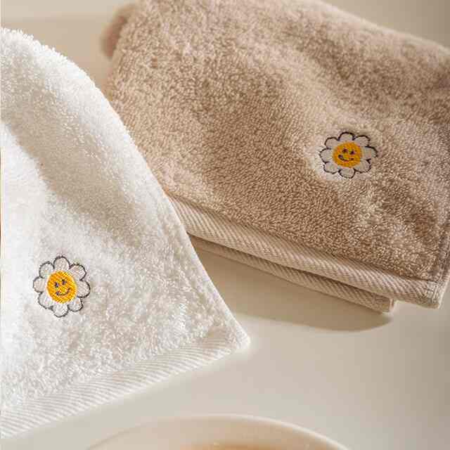 スマイルフラワー刺繍ハンドタオル2P