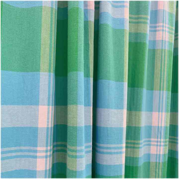 green pink check fabric カーテン