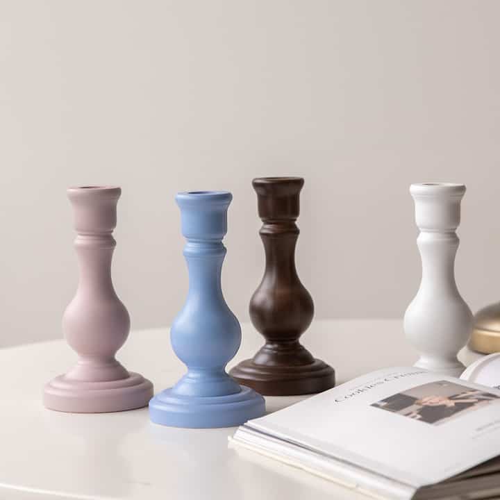 パステルカラー ビンテージ ウッド キャンドルホルダー