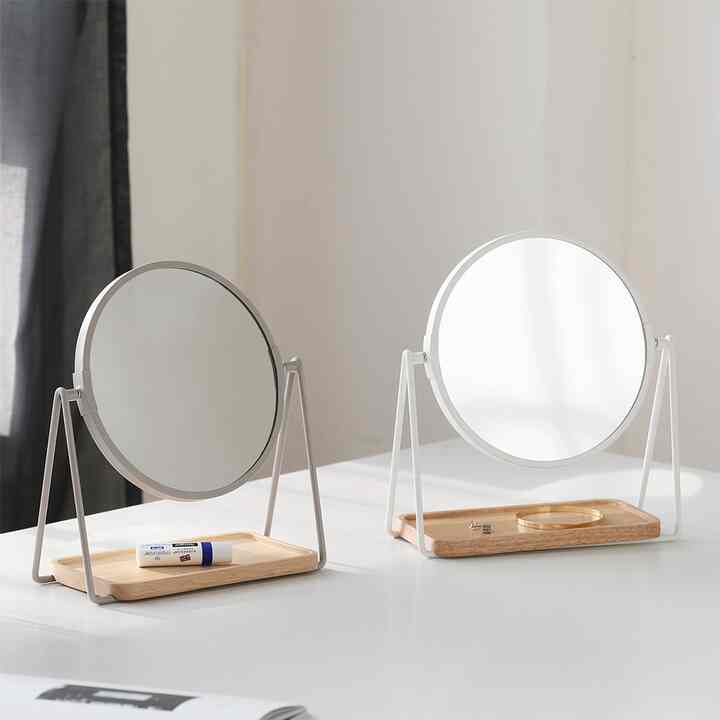 RENKO 収納付き卓上ミラー 円形［2色］