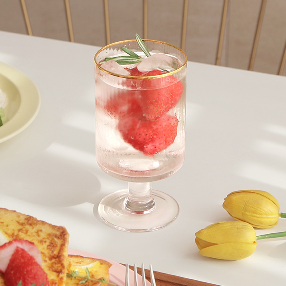 데이즈룸 플레르 골드 플리츠 각진 고블렛 와인잔 320ml_2P세트(선물포장 가능)