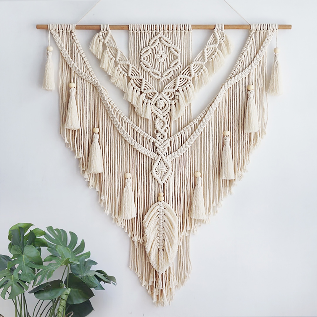 보니타나인 테슬 깃털 포인트 대형 마크라메 월행잉 벽데코 (80x95cm)