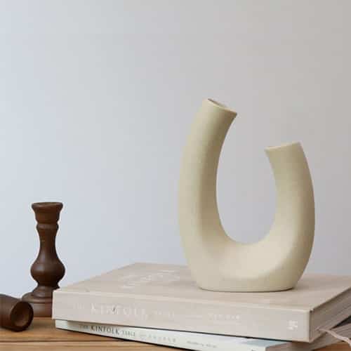 ベージュ 陶器デザイン花瓶（Uラウンド）