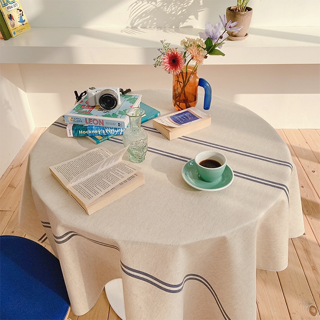 살림씨 블루라인 린넨 / 방수 식탁보 테이블보 4size, 3colors